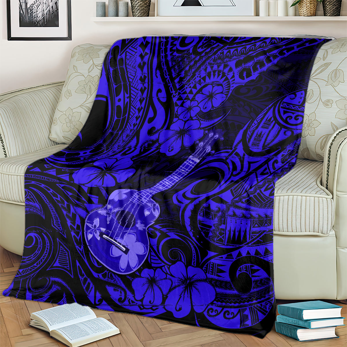 Hawaii Ukulele Blanket Polynesian Pattern Navy Blue Version LT01 - Polynesian Pride