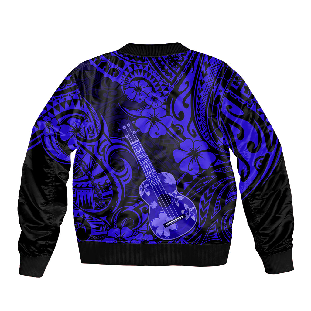 Hawaii Ukulele Bomber Jacket Polynesian Pattern Navy Blue Version LT01 - Polynesian Pride