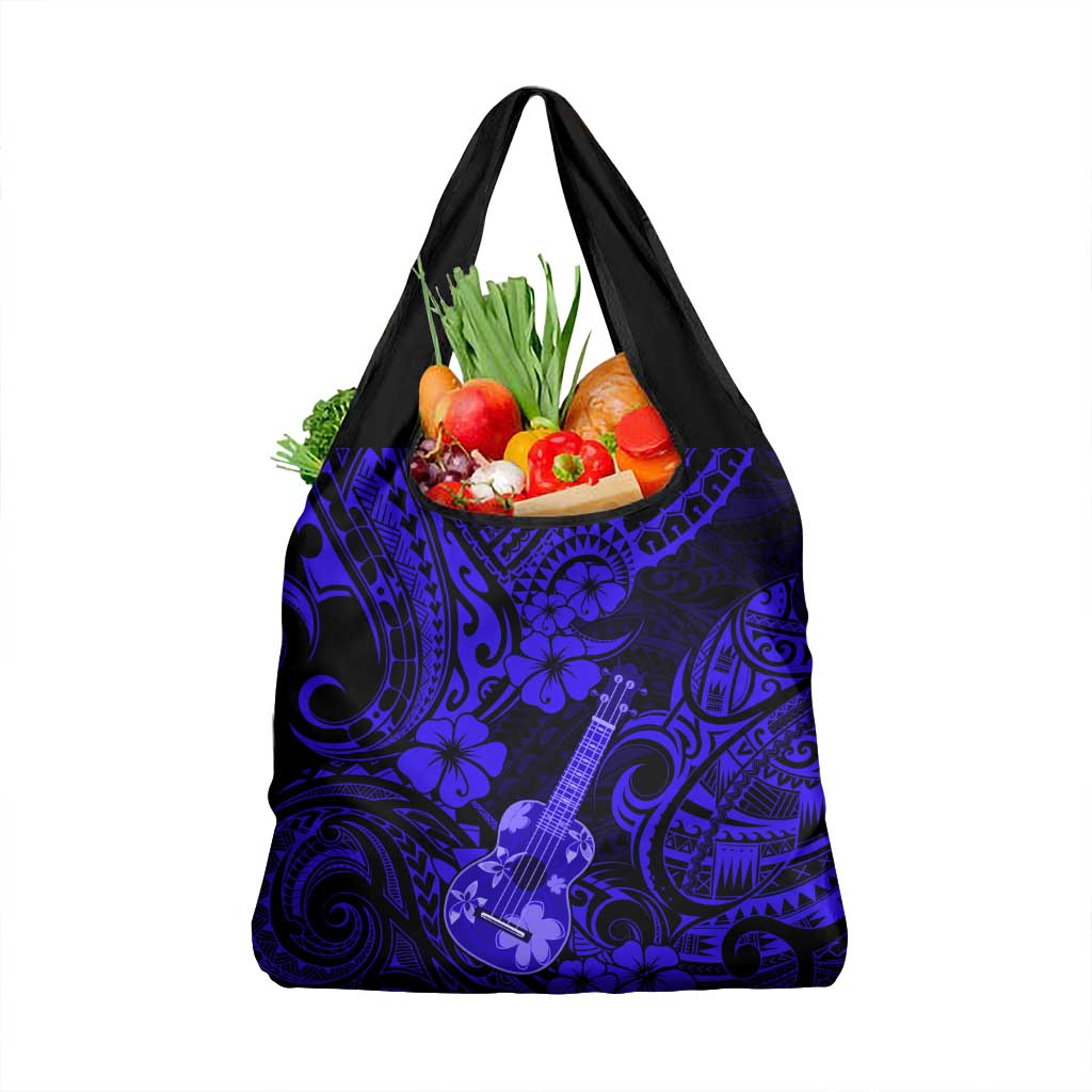 Hawaii Ukulele Grocery Bag Polynesian Pattern Navy Blue Version