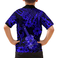 Hawaii Ukulele Kid Hawaiian Shirt Polynesian Pattern Navy Blue Version LT01 - Polynesian Pride