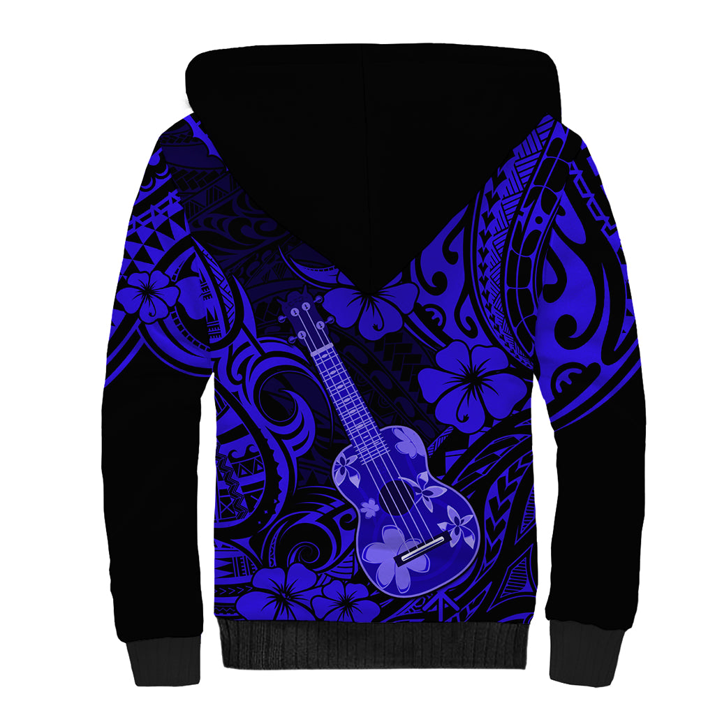 Hawaii Ukulele Sherpa Hoodie Polynesian Pattern Navy Blue Version LT01 - Polynesian Pride
