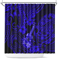 Hawaii Ukulele Shower Curtain Polynesian Pattern Navy Blue Version LT01 Blue - Polynesian Pride