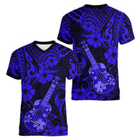 Hawaii Ukulele Women V Neck T Shirt Polynesian Pattern Navy Blue Version LT01 - Polynesian Pride