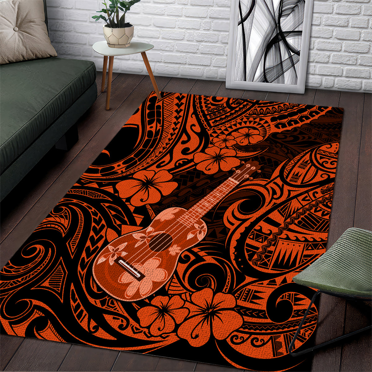 Hawaii Ukulele Area Rug Polynesian Pattern Orange Version LT01 Orange - Polynesian Pride