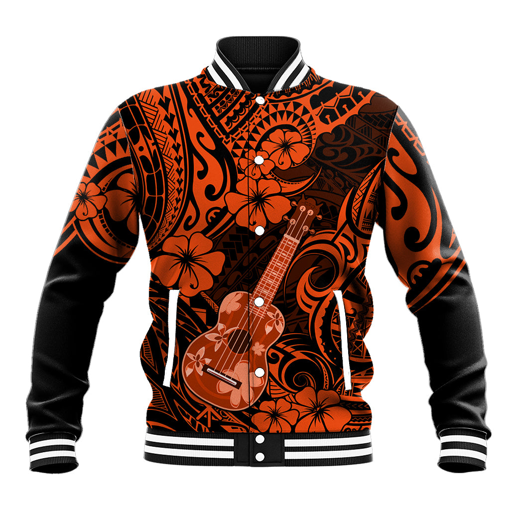 Hawaii Ukulele Baseball Jacket Polynesian Pattern Orange Version LT01 Unisex Orange - Polynesian Pride