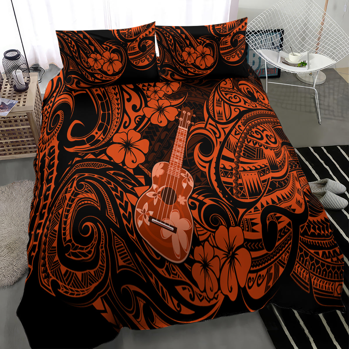 Hawaii Ukulele Bedding Set Polynesian Pattern Orange Version LT01 - Polynesian Pride