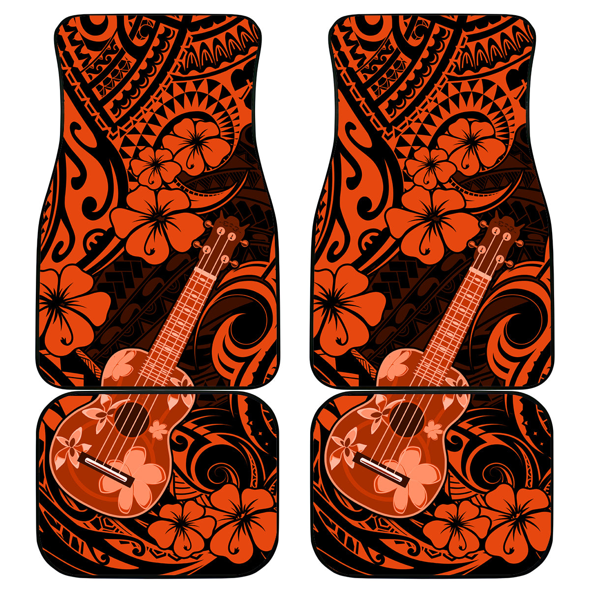 Hawaii Ukulele Car Mats Polynesian Pattern Orange Version LT01 Orange - Polynesian Pride