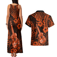 Hawaii Ukulele Couples Matching Tank Maxi Dress and Hawaiian Shirt Polynesian Pattern Orange Version LT01 - Polynesian Pride
