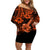 Hawaii Ukulele Off Shoulder Short Dress Polynesian Pattern Orange Version LT01 Women Orange - Polynesian Pride