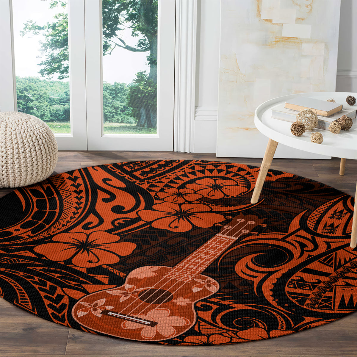 Hawaii Ukulele Round Carpet Polynesian Pattern Orange Version LT01 - Polynesian Pride