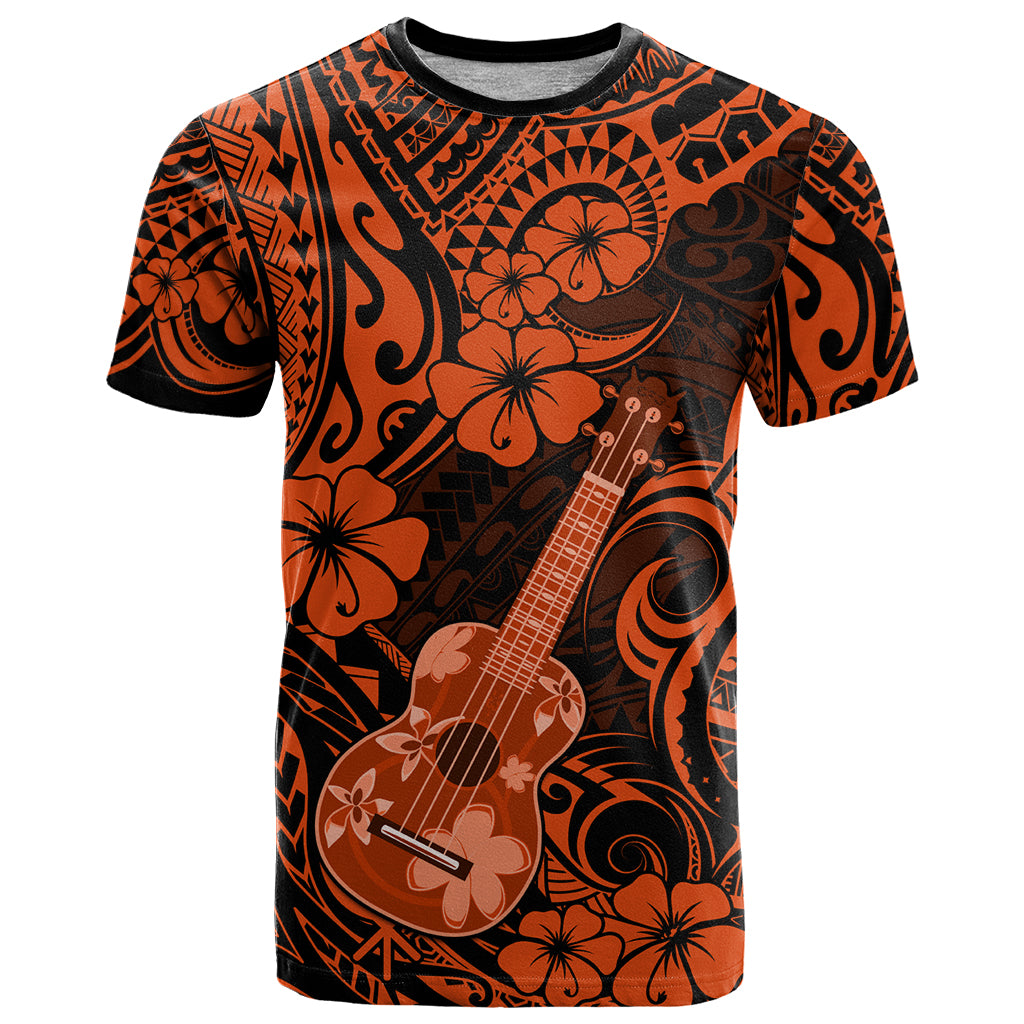 Hawaii Ukulele T Shirt Polynesian Pattern Orange Version LT01 Orange - Polynesian Pride