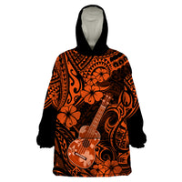 Hawaii Ukulele Wearable Blanket Hoodie Polynesian Pattern Orange Version LT01 One Size Orange - Polynesian Pride