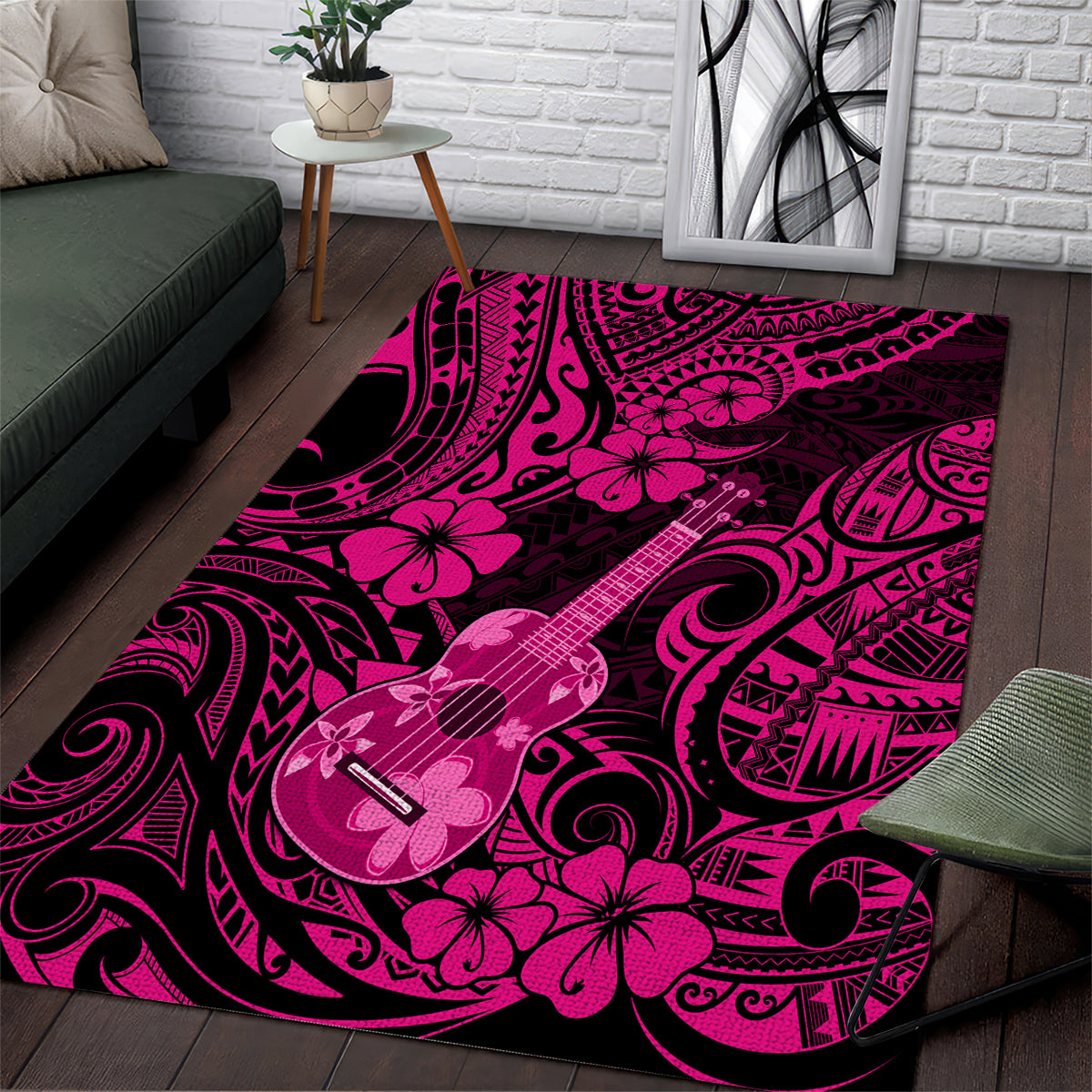 Hawaii Ukulele Area Rug Polynesian Pattern Pink Version LT01 Pink - Polynesian Pride