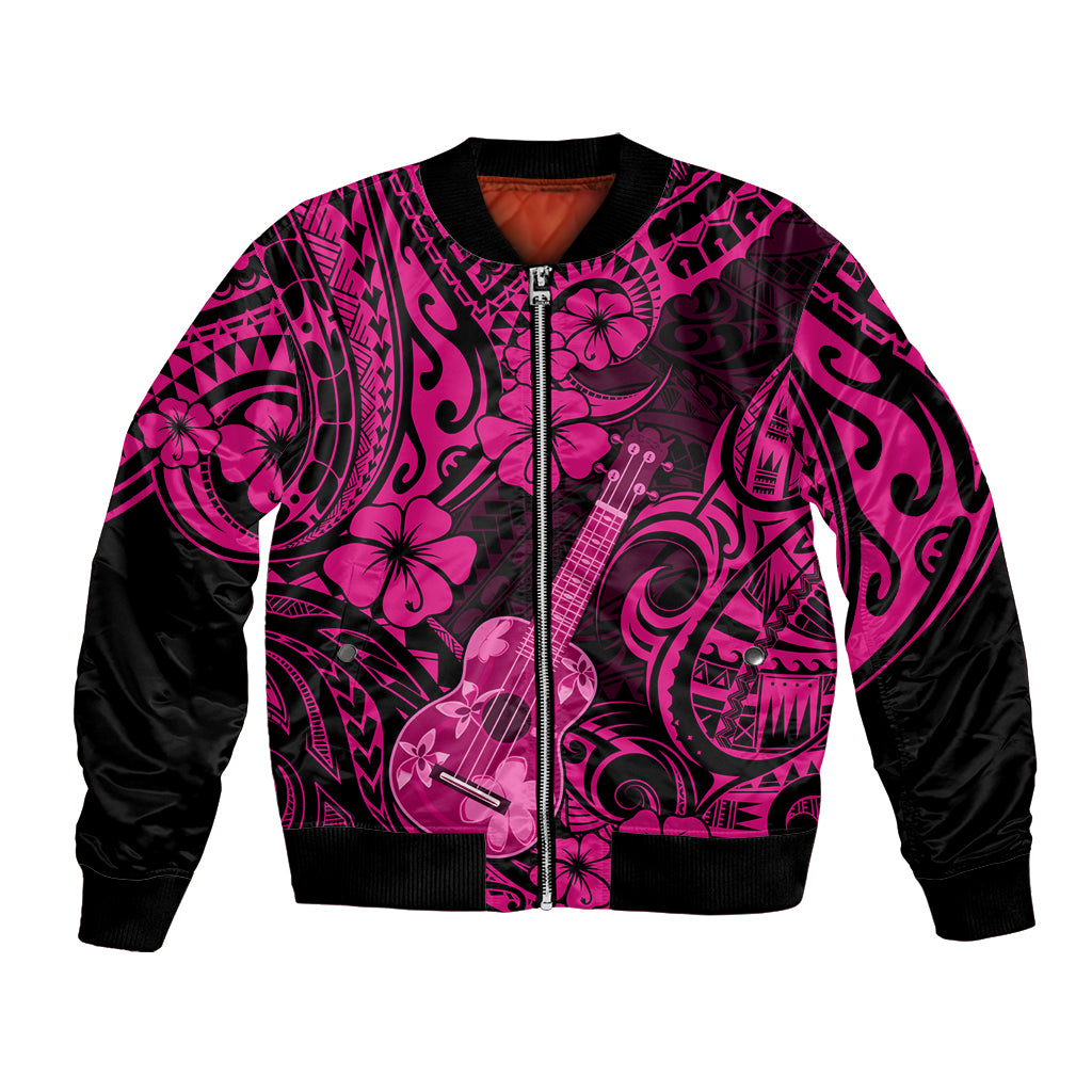 Hawaii Ukulele Bomber Jacket Polynesian Pattern Pink Version LT01 Unisex Pink - Polynesian Pride