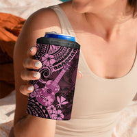 Hawaii Ukulele 4 in 1 Can Cooler Tumbler Polynesian Pattern Pink Version