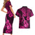 Hawaii Ukulele Couples Matching Short Sleeve Bodycon Dress and Hawaiian Shirt Polynesian Pattern Pink Version LT01 - Polynesian Pride