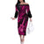 Hawaii Ukulele Family Matching Off Shoulder Long Sleeve Dress and Hawaiian Shirt Polynesian Pattern Pink Version LT01 Mom's Dress Pink - Polynesian Pride