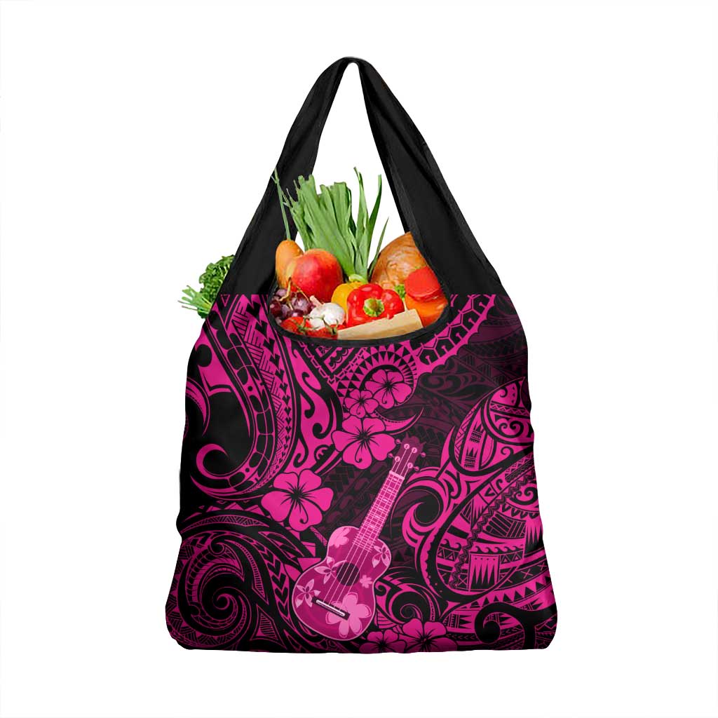 Hawaii Ukulele Grocery Bag Polynesian Pattern Pink Version