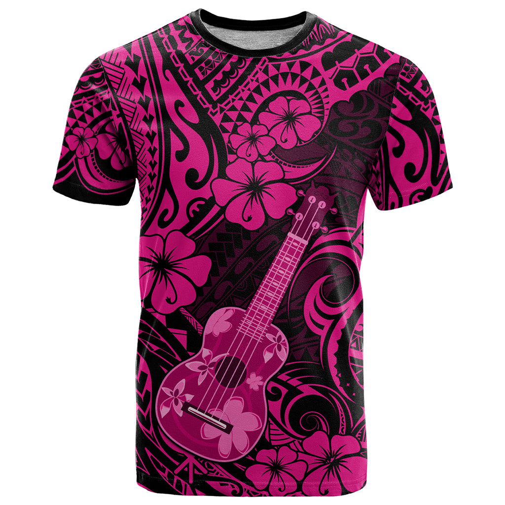 Hawaii Ukulele T Shirt Polynesian Pattern Pink Version LT01 Pink - Polynesian Pride