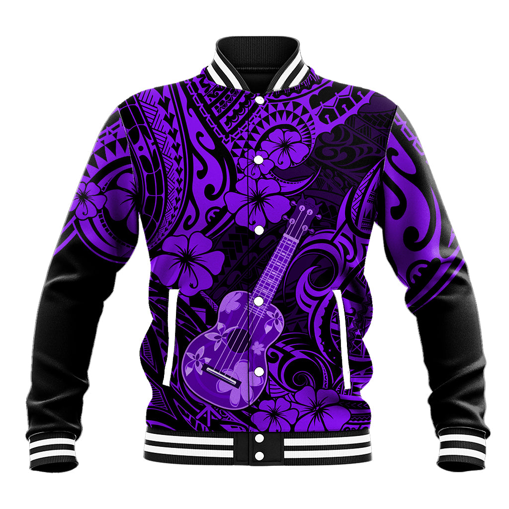 Hawaii Ukulele Baseball Jacket Polynesian Pattern Purple Version LT01 Unisex Purple - Polynesian Pride