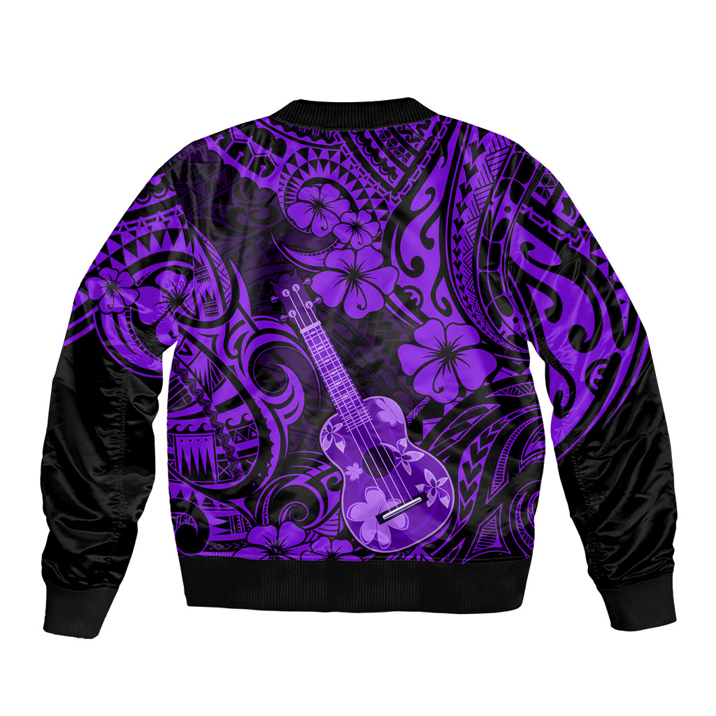 Hawaii Ukulele Bomber Jacket Polynesian Pattern Purple Version LT01 - Polynesian Pride