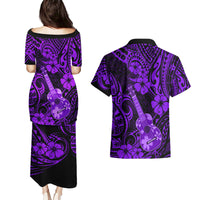 Hawaii Ukulele Couples Matching Puletasi Dress and Hawaiian Shirt Polynesian Pattern Purple Version LT01 - Polynesian Pride