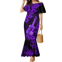 Hawaii Ukulele Family Matching Mermaid Dress and Hawaiian Shirt Polynesian Pattern Purple Version LT01 Mom's Dress Purple - Polynesian Pride