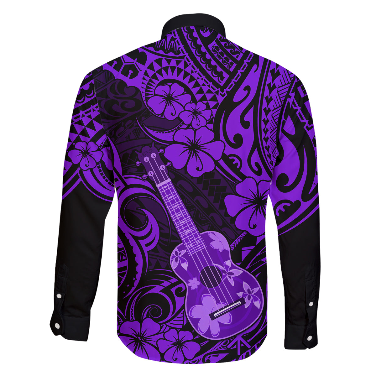 Hawaii Ukulele Family Matching Off Shoulder Short Dress and Hawaiian Shirt Polynesian Pattern Purple Version LT01 - Polynesian Pride