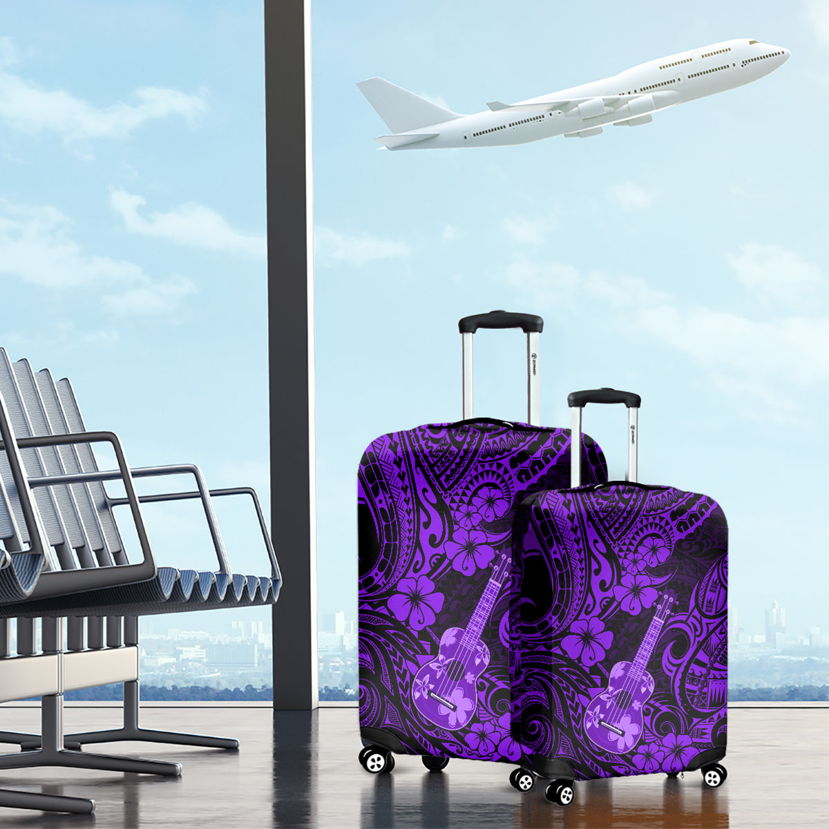 Hawaii Ukulele Luggage Cover Polynesian Pattern Purple Version LT01 - Polynesian Pride