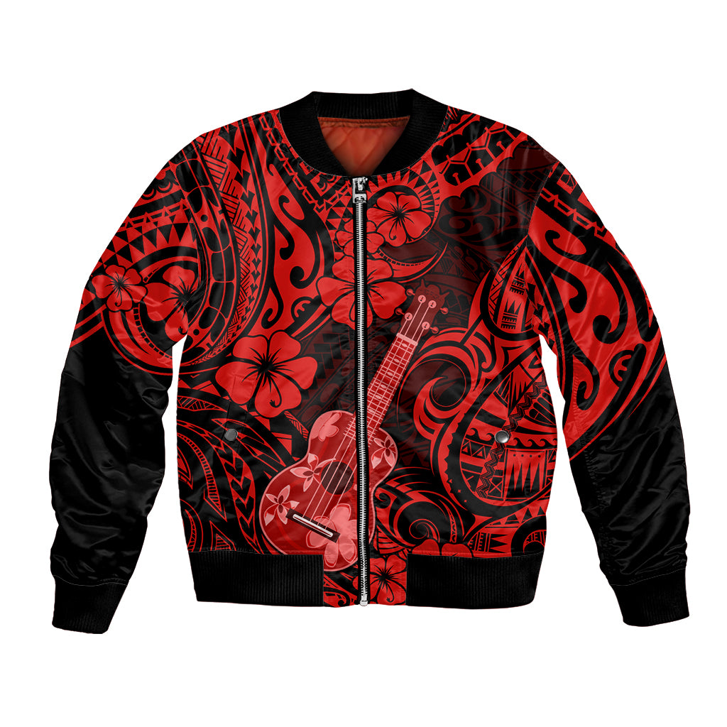 Hawaii Ukulele Bomber Jacket Polynesian Pattern Red Version LT01 Unisex Red - Polynesian Pride