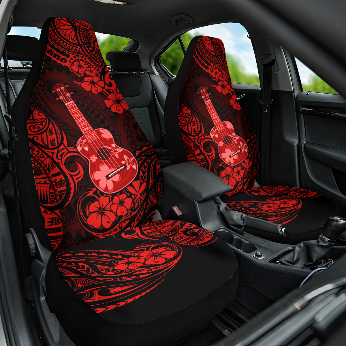 Hawaii Ukulele Car Seat Cover Polynesian Pattern Red Version LT01 One Size Red - Polynesian Pride