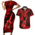 Hawaii Ukulele Couples Matching Short Sleeve Bodycon Dress and Hawaiian Shirt Polynesian Pattern Red Version LT01 Red - Polynesian Pride