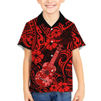 Hawaii Ukulele Family Matching Puletasi Dress and Hawaiian Shirt Polynesian Pattern Red Version LT01 Son's Shirt Red - Polynesian Pride