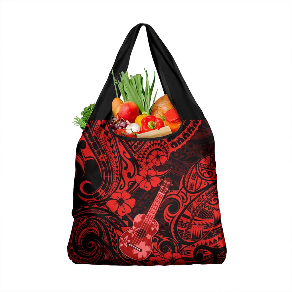 Hawaii Ukulele Grocery Bag Polynesian Pattern Red Version