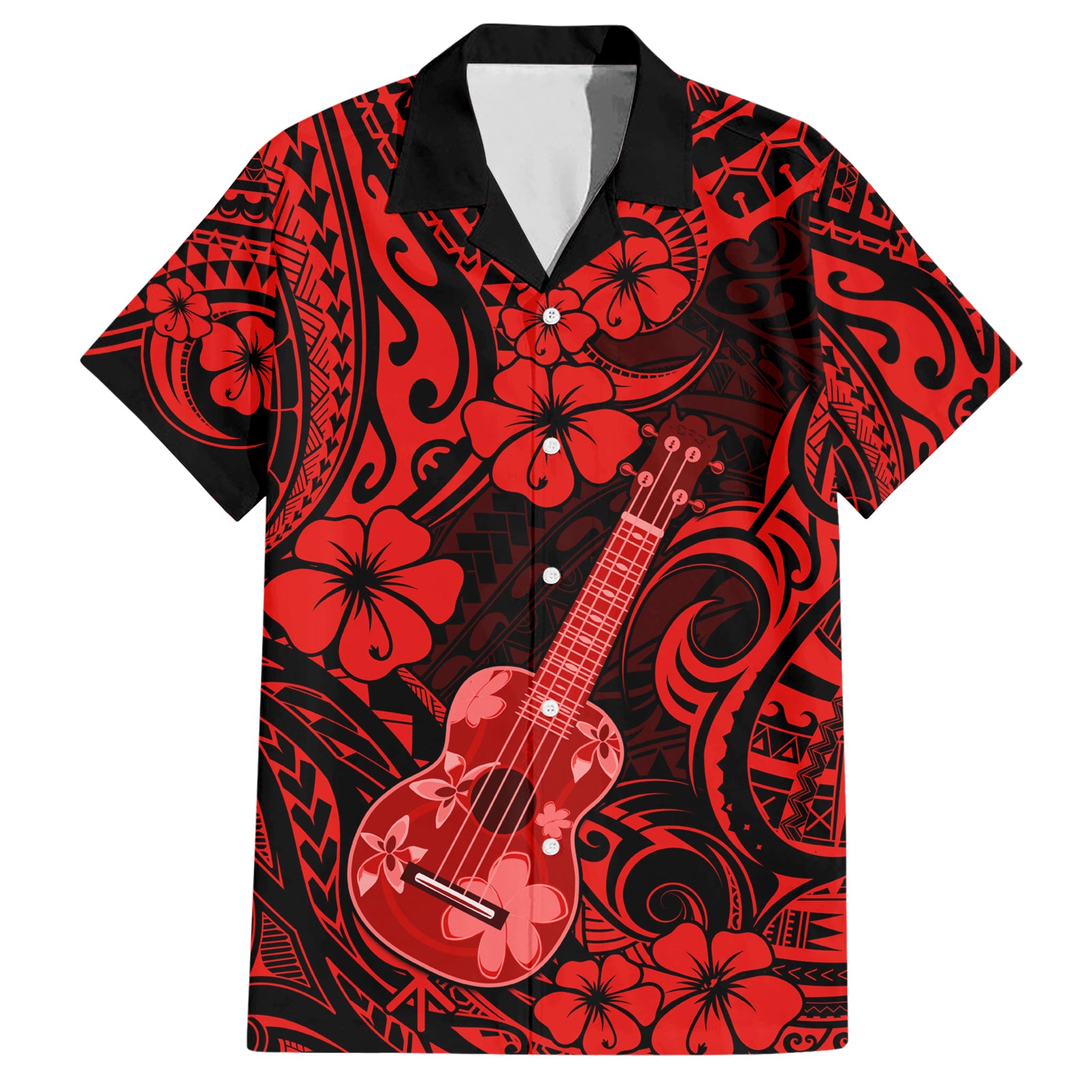 Hawaii Ukulele Hawaiian Shirt Polynesian Pattern Red Version LT01 Red - Polynesian Pride