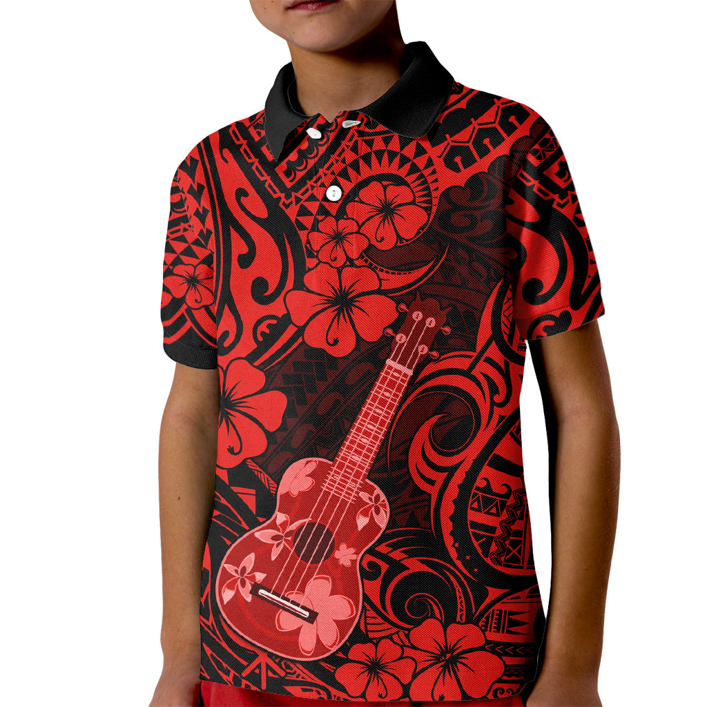Hawaii Ukulele Kid Polo Shirt Polynesian Pattern Red Version LT01 Kid Red - Polynesian Pride