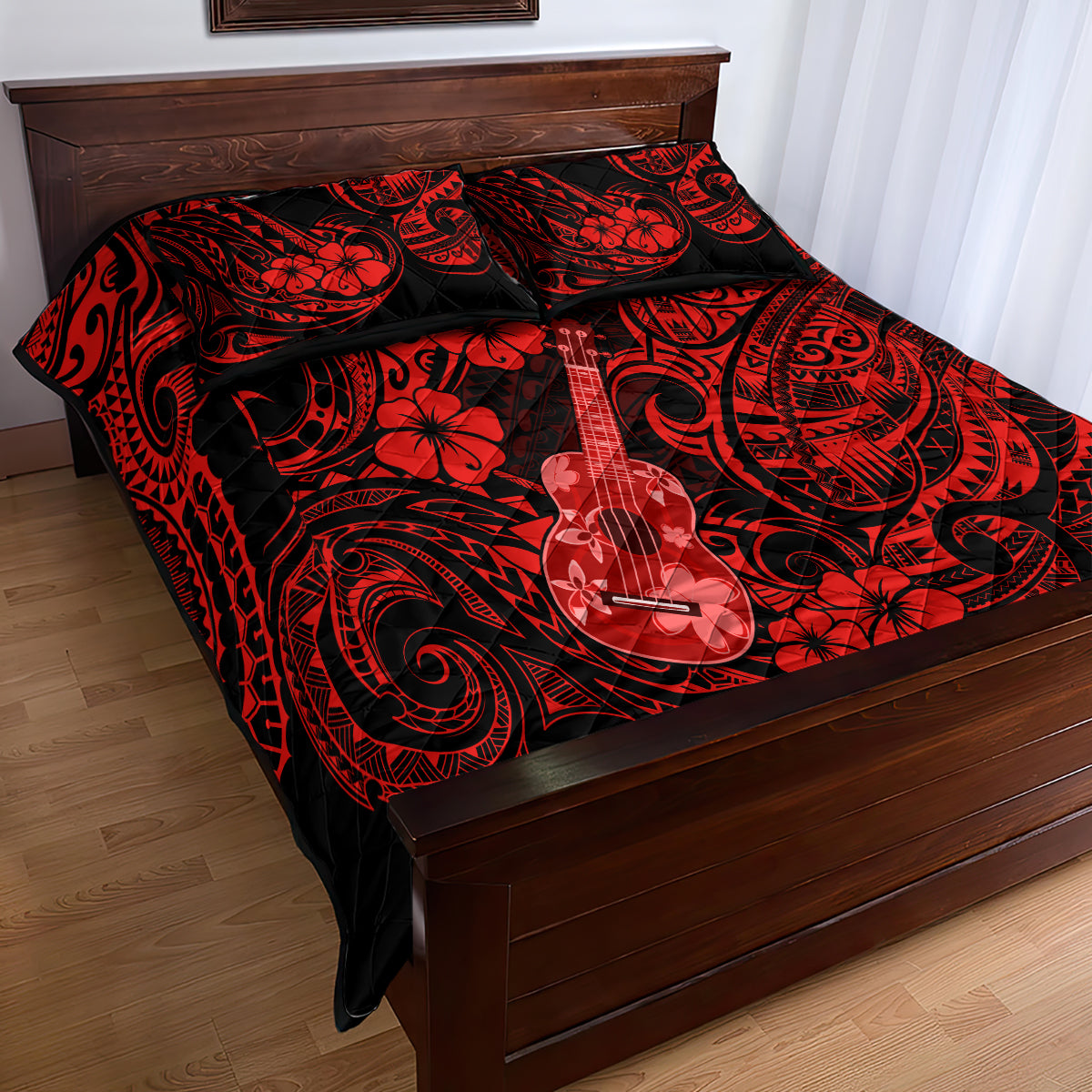 Hawaii Ukulele Quilt Bed Set Polynesian Pattern Red Version LT01 - Polynesian Pride
