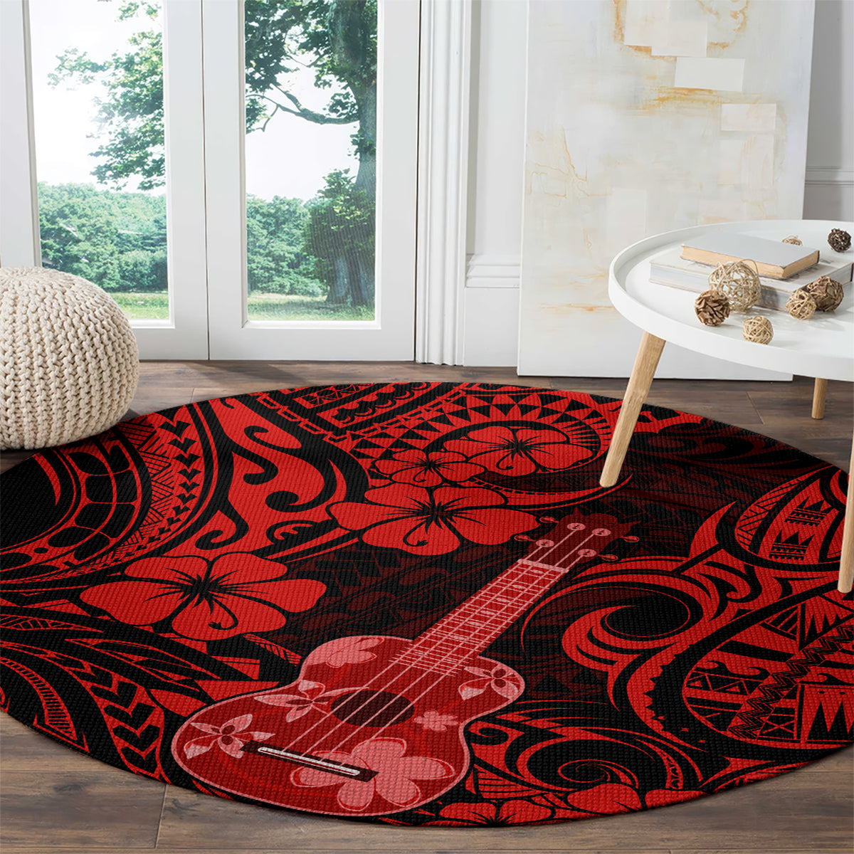 Hawaii Ukulele Round Carpet Polynesian Pattern Red Version LT01 - Polynesian Pride