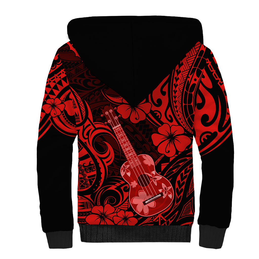 Hawaii Ukulele Sherpa Hoodie Polynesian Pattern Red Version LT01 - Polynesian Pride