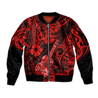 Hawaii Ukulele Sleeve Zip Bomber Jacket Polynesian Pattern Red Version LT01 Unisex Red - Polynesian Pride