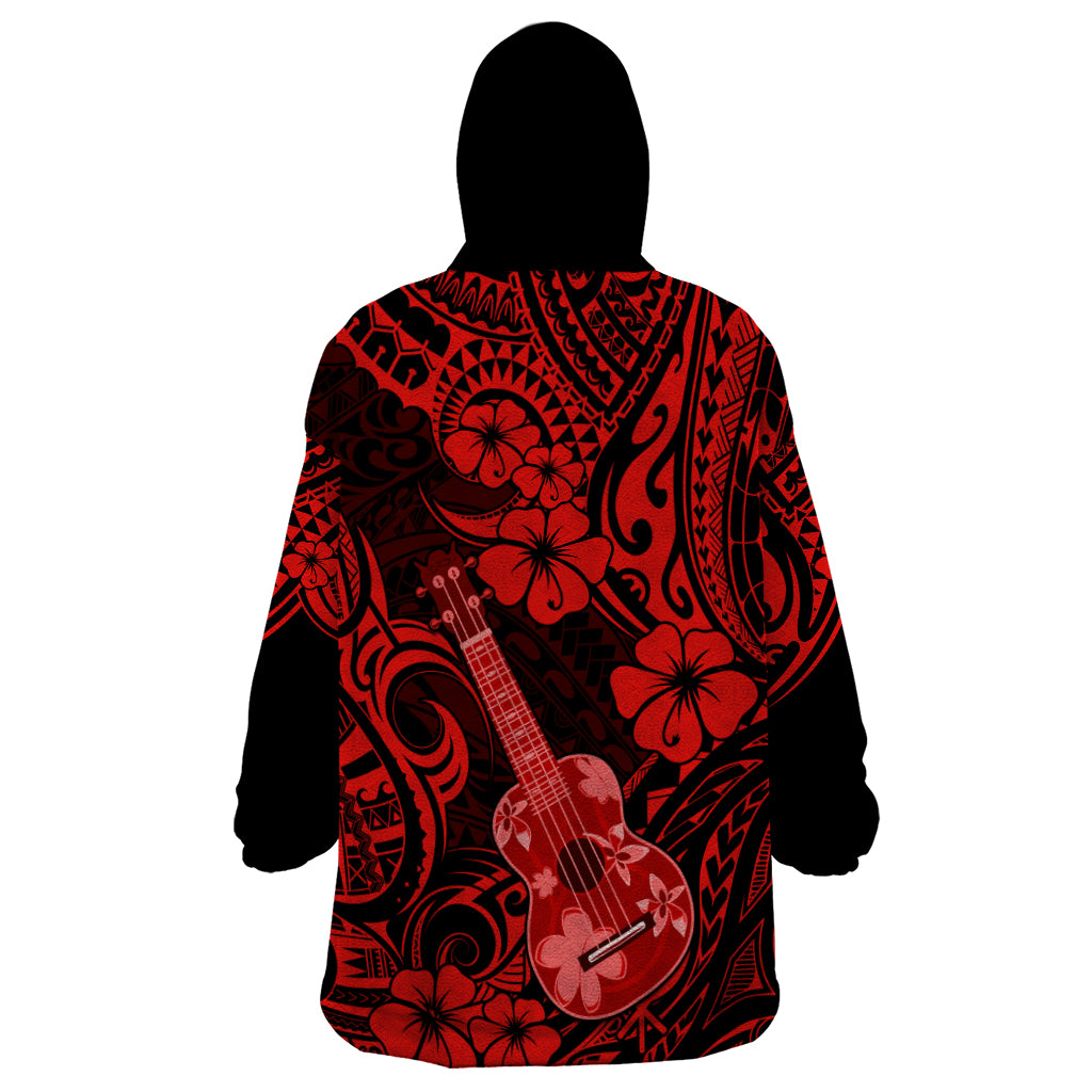 Hawaii Ukulele Wearable Blanket Hoodie Polynesian Pattern Red Version LT01 - Polynesian Pride