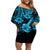 Hawaii Ukulele Off Shoulder Short Dress Polynesian Pattern Sky Blue Version LT01 Women Blue - Polynesian Pride