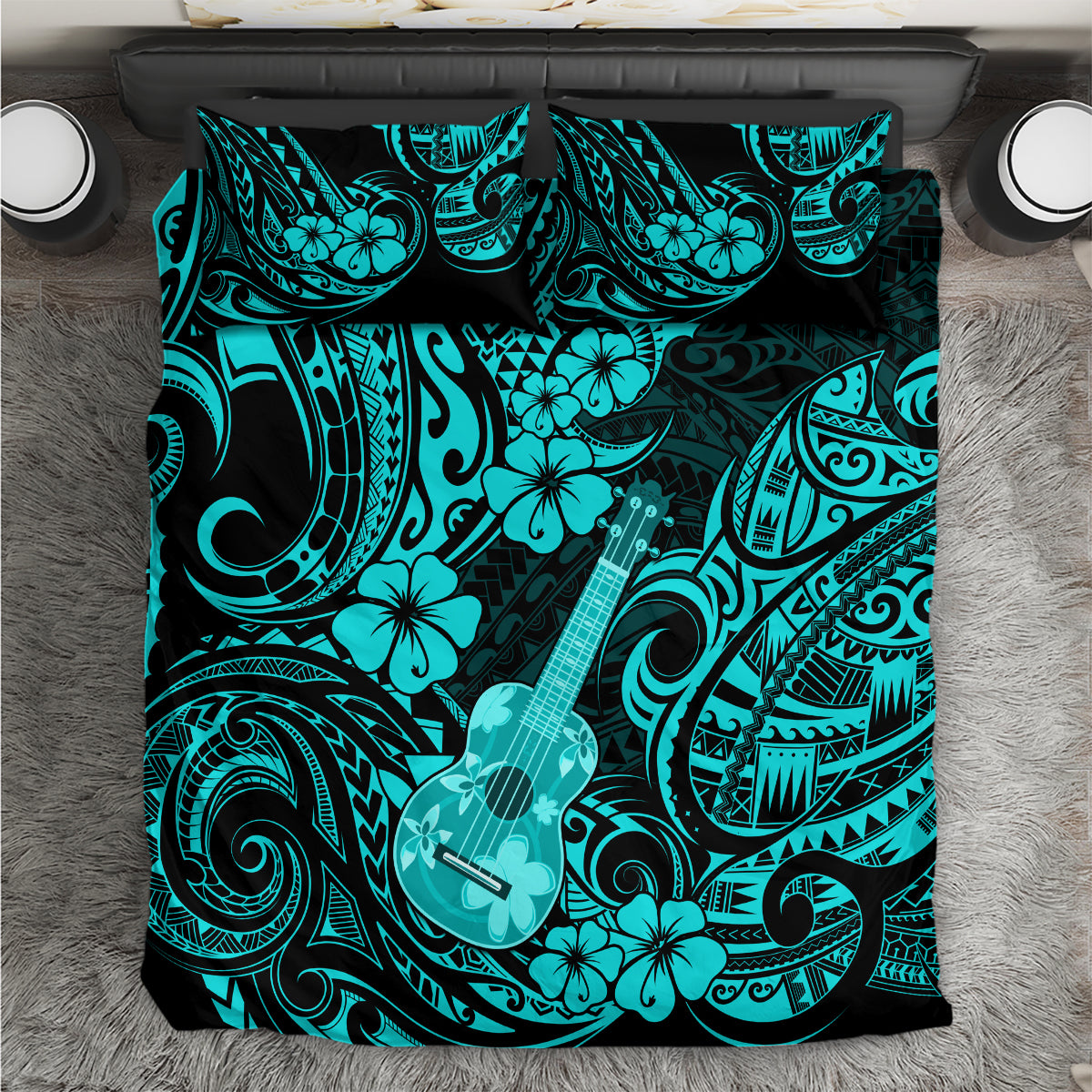 Hawaii Ukulele Bedding Set Polynesian Pattern Turquoise Version LT01 Turquoise - Polynesian Pride