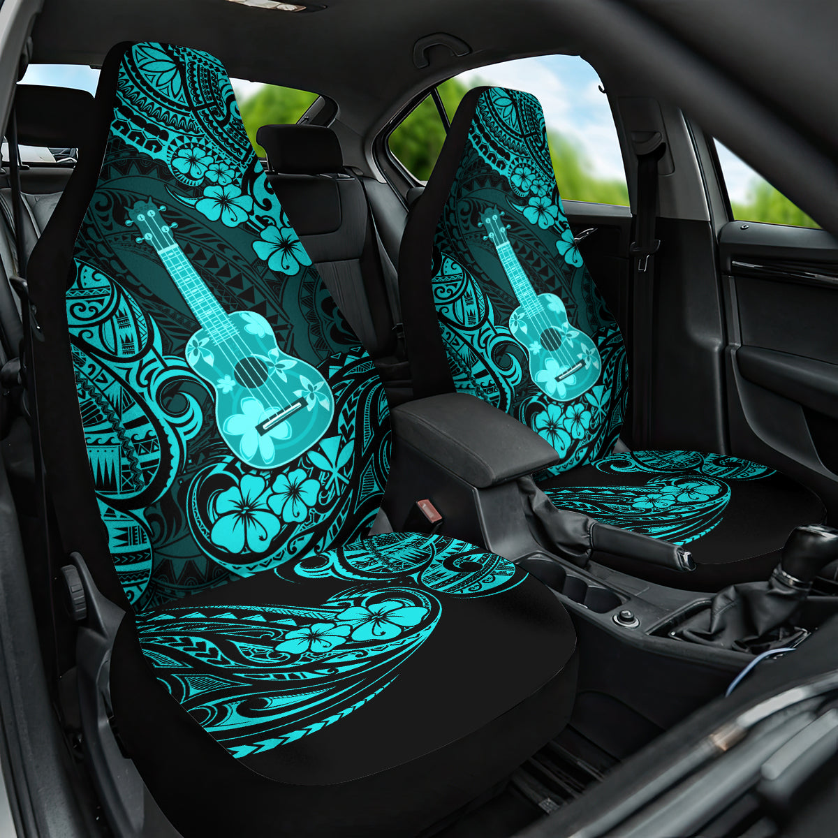 Hawaii Ukulele Car Seat Cover Polynesian Pattern Turquoise Version LT01 One Size Turquoise - Polynesian Pride