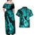 Hawaii Ukulele Couples Matching Off Shoulder Maxi Dress and Hawaiian Shirt Polynesian Pattern Turquoise Version LT01 - Polynesian Pride