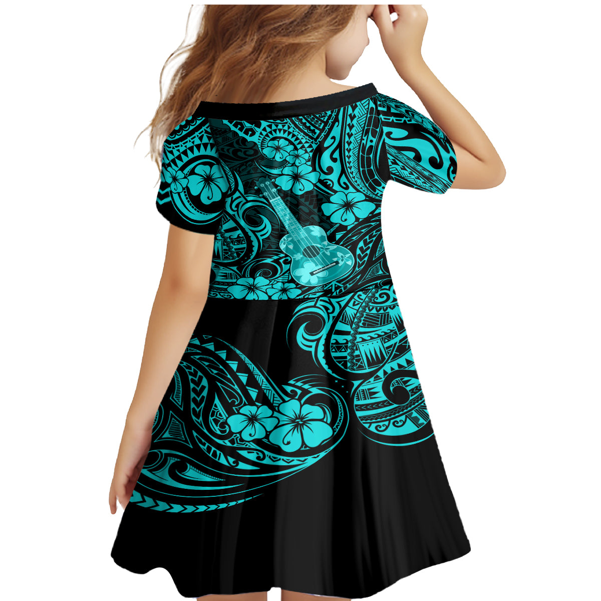 Hawaii Ukulele Family Matching Mermaid Dress and Hawaiian Shirt Polynesian Pattern Turquoise Version LT01 - Polynesian Pride