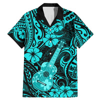 Hawaii Ukulele Family Matching Mermaid Dress and Hawaiian Shirt Polynesian Pattern Turquoise Version LT01 Dad's Shirt - Short Sleeve Turquoise - Polynesian Pride