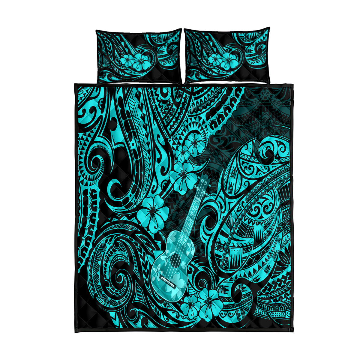 Hawaii Ukulele Quilt Bed Set Polynesian Pattern Turquoise Version LT01 Turquoise - Polynesian Pride