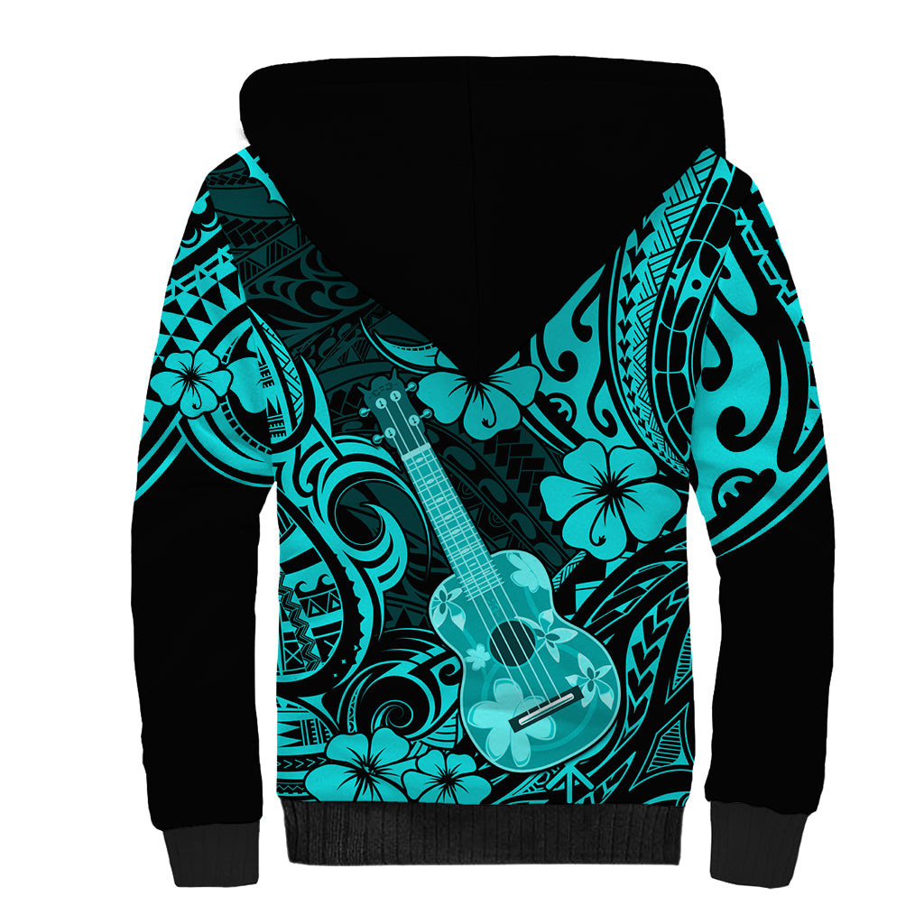 Hawaii Ukulele Sherpa Hoodie Polynesian Pattern Turquoise Version LT01 - Polynesian Pride