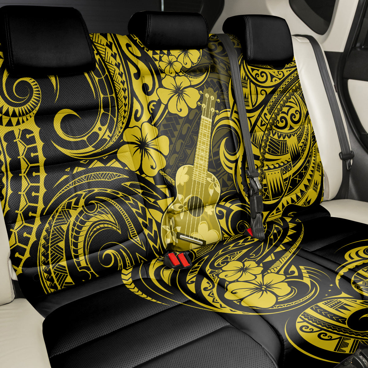 Hawaii Ukulele Back Car Seat Cover Polynesian Pattern Yellow Version